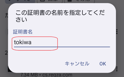 CA証明書インストール画面のスクリーンショット